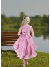 Mauve Pink Lace Pearl Embellished High Low Flower Girl Dress